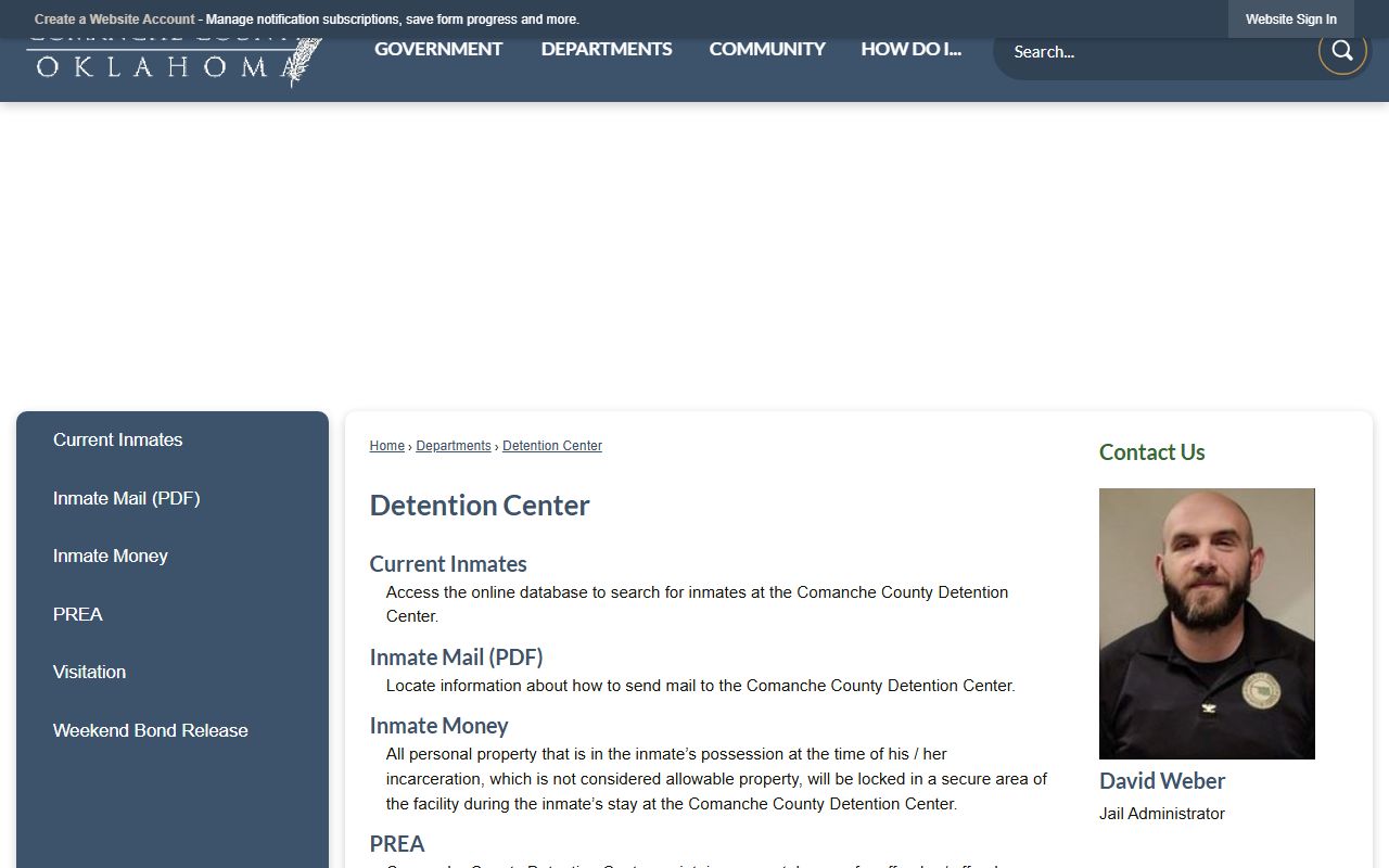 Comanche County inmate population detention center record page
